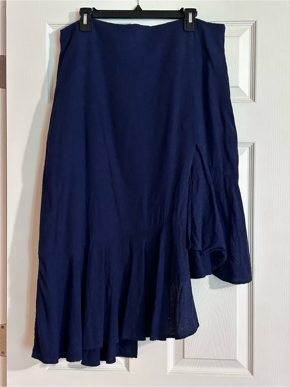 Versona Navy Asymmetric Ruffle Hem Skirt